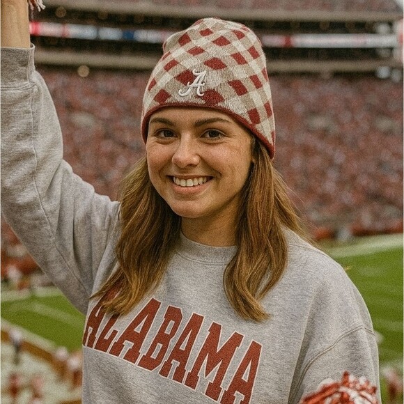 Alabama Crimson Tide Checkered Hat Toboggan Beanie Red Gray White NCAA - Picture 1 of 5